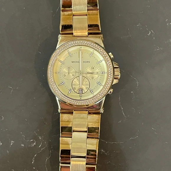 Michael Kors gold blinged out watch with original box! Michael Kors gold & ceramic timepiece | Mercari main image 4
